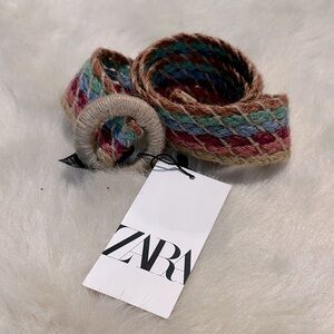 Zara Colorful Woven Belt with Ring Buckle NWT
